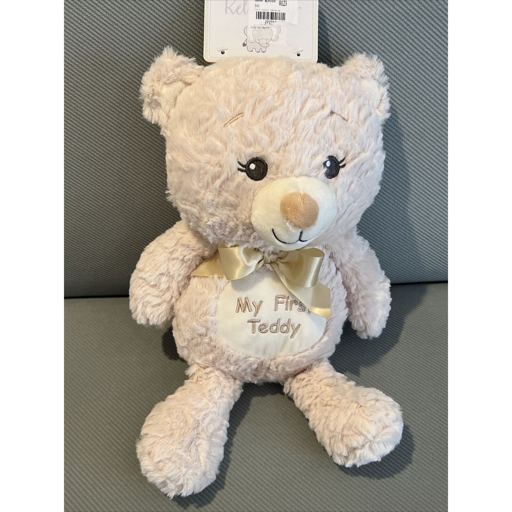 Kelly Baby My First Teddy Rattle Plush Animal Bear Toy Tan Brown Embroidered New